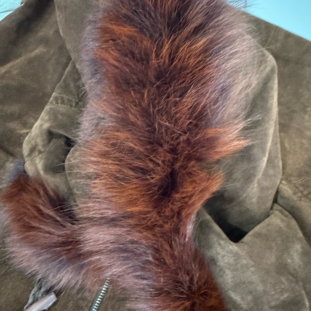 Vintage Venezia Vitale Brown Suede Duffle Coat Real Fox Fur Hood 14/16 - Picture 5 of 10